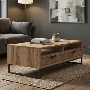 View Herringbone solid oak 4 drawer coffee table