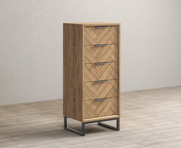 View Herringbone solid oak 5 drawer tallboy chest View Herringbone solid oak 5 drawer tallboy chest