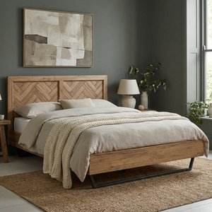 View Herringbone solid oak king size bed