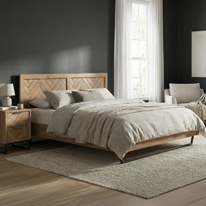 View Herringbone solid oak super king bed