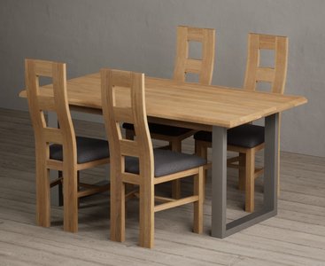 View Parker 160cm solid oak dining table with 4 blue natural chairs View Parker 160cm solid oak dining table with 4 blue natural chairs