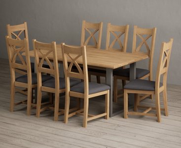 View Parker 160cm solid oak dining table with 8 charcoal grey natural solid oak chairs View Parker 160cm solid oak dining table with 8 charcoal grey natural solid oak chairs