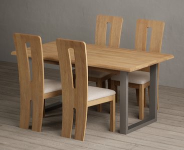 View Parker 160cm solid oak dining table with 4 linen lucca chairs View Parker 160cm solid oak dining table with 4 linen lucca chairs