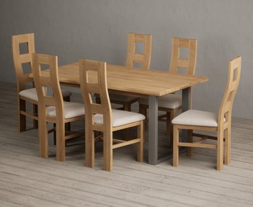View Parker 160cm solid oak dining table with 6 linen natural chairs View Parker 160cm solid oak dining table with 6 linen natural chairs