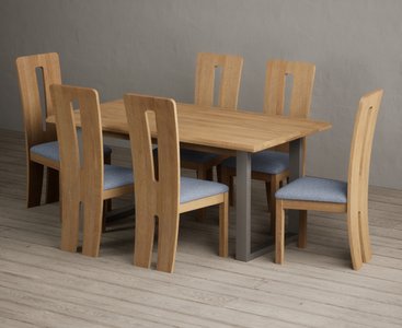 View Parker 160cm solid oak dining table with 6 blue lucca chairs View Parker 160cm solid oak dining table with 6 blue lucca chairs