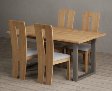 View Parker 160cm solid oak dining table with 4 light grey lucca chairs View Parker 160cm solid oak dining table with 4 light grey lucca chairs