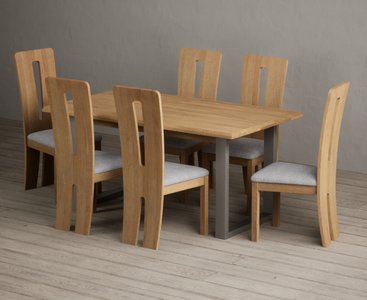 View Parker 160cm solid oak dining table with 6 light grey lucca chairs View Parker 160cm solid oak dining table with 6 light grey lucca chairs