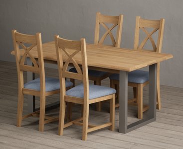 View Parker 160cm solid oak dining table with 4 blue natural solid oak chairs View Parker 160cm solid oak dining table with 4 blue natural solid oak chairs