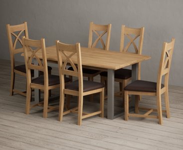 View Parker 160cm solid oak dining table with 6 brown natural solid oak chairs View Parker 160cm solid oak dining table with 6 brown natural solid oak chairs