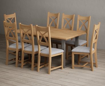 View Parker 160cm solid oak dining table with 8 light grey natural solid oak chairs View Parker 160cm solid oak dining table with 8 light grey natural solid oak chairs