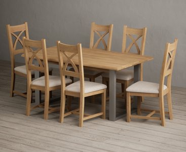 View Parker 160cm solid oak dining table with 6 linen natural solid oak chairs View Parker 160cm solid oak dining table with 6 linen natural solid oak chairs