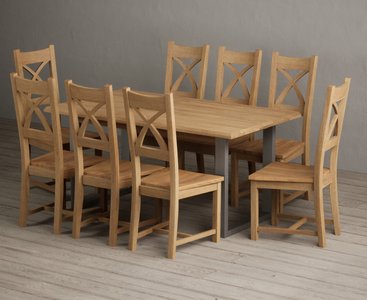 View Parker 160cm solid oak dining table with 8 oak natural chairs View Parker 160cm solid oak dining table with 8 oak natural chairs