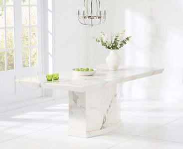 View Carvelle 160cm white pedestal marble dining table View Carvelle 160cm white pedestal marble dining table