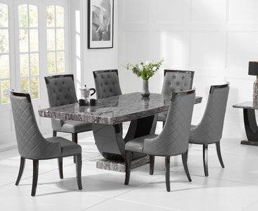 View Novara 200cm dark grey pedestal marble dining table with 10 grey francesca chairs View Novara 200cm dark grey pedestal marble dining table with 10 grey francesca chairs