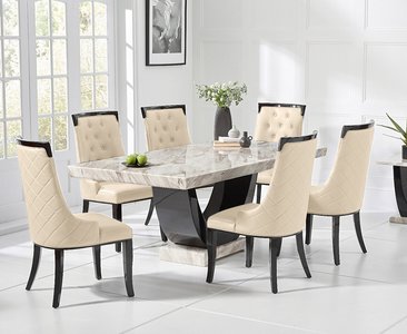 View Novara 170cm cream and black pedestal marble dining table with 4 cream francesca chairs View Novara 170cm cream and black pedestal marble dining table with 4 cream francesca chairs