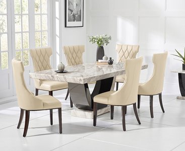 View Novara 170cm cream and black pedestal marble dining table with 4 cream sophia chairs View Novara 170cm cream and black pedestal marble dining table with 4 cream sophia chairs