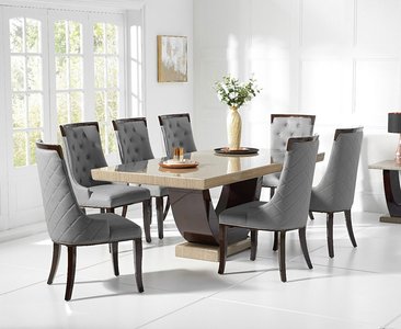 View Novara 200cm brown pedestal marble dining table with 10 grey francesca chairs View Novara 200cm brown pedestal marble dining table with 10 grey francesca chairs