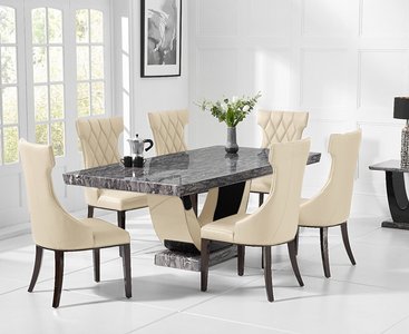 View Novara 200cm dark grey pedestal marble dining table with 12 cream sophia chairs View Novara 200cm dark grey pedestal marble dining table with 12 cream sophia chairs