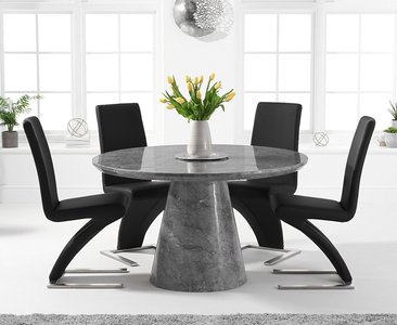 View Ravello 130cm round grey marble dining table with 4 black aldo chairs View Ravello 130cm round grey marble dining table with 4 black aldo chairs