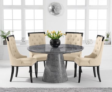 View Ravello 130cm round grey marble dining table with 6 cream francesca chairs View Ravello 130cm round grey marble dining table with 6 cream francesca chairs