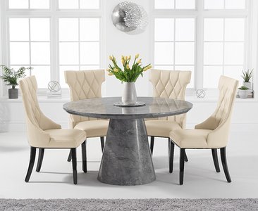 View Ravello 130cm round grey marble dining table with 6 cream sophia chairs View Ravello 130cm round grey marble dining table with 6 cream sophia chairs