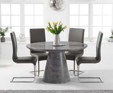 View Ravello 130cm round grey marble dining table with 4 grey austin chairs View Ravello 130cm round grey marble dining table with 4 grey austin chairs