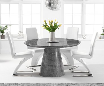 View Ravello 130cm round grey marble dining table with 4 white aldo chairs View Ravello 130cm round grey marble dining table with 4 white aldo chairs