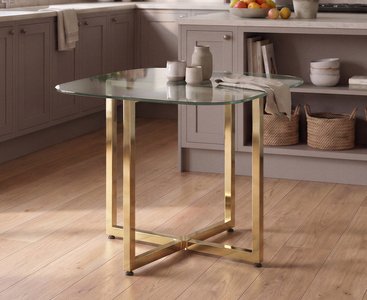 View Rhodes clear glass gold leg dining table View Rhodes clear glass gold leg dining table