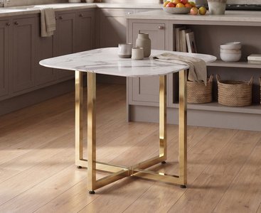 View Rhodes white marble effect ceramic gold leg dining table View Rhodes white marble effect ceramic gold leg dining table