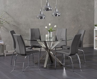 View Rodin round glass dining table with 4 grey marco chairs View Rodin round glass dining table with 4 grey marco chairs