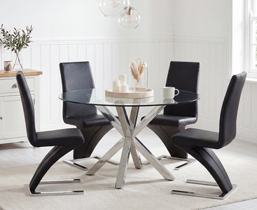 View Rodin round glass dining table with 4 black aldo chairs View Rodin round glass dining table with 4 black aldo chairs