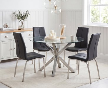 View Rodin round glass dining table with 4 black marco chairs View Rodin round glass dining table with 4 black marco chairs