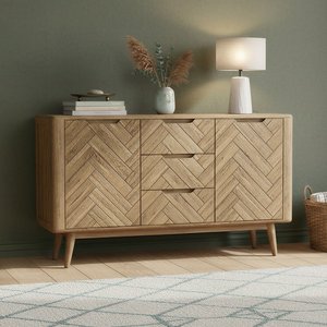 View Solid oak large sideboard | herringbone detail