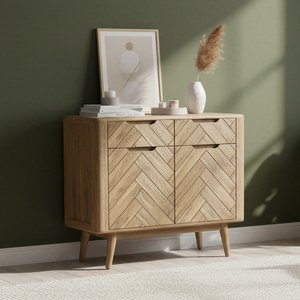 View Solid oak small sideboard | herringbone detail