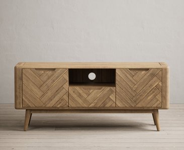 View Solid oak large tv cabinet | herringbone detail View Solid oak large tv cabinet | herringbone detail