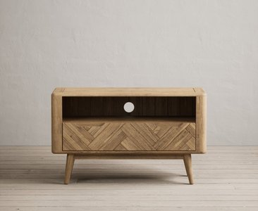 View Solid oak small tv cabinet | herringbone detail View Solid oak small tv cabinet | herringbone detail