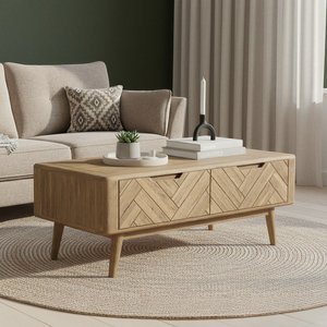 View Solid oak 4 drawer storage coffee table | herringbone detail View Solid oak 4 drawer storage coffee table | herringbone detail