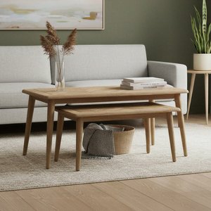 View Solid oak nesting coffee tables | herringbone detail View Solid oak nesting coffee tables | herringbone detail