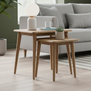View Solid oak nest of tables | herringbone detail