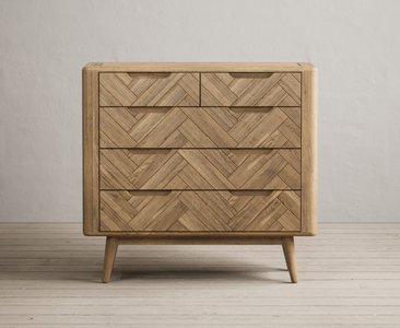 View Solid oak 2 over 3 chest of drawers | herringbone detail View Solid oak 2 over 3 chest of drawers | herringbone detail