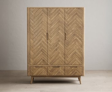View Solid oak triple wardrobe | herringbone detail View Solid oak triple wardrobe | herringbone detail