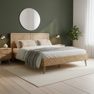 Photo of solid oak king size bed | herringbone detail