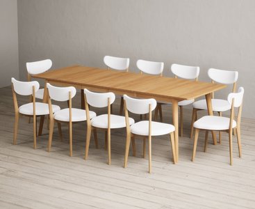 View Extending ruben 150cm retro oak dining table with 10 white nordic chairs View Extending ruben 150cm retro oak dining table with 10 white nordic chairs