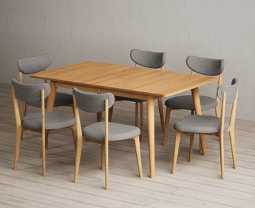 View Extending ruben 150cm retro oak dining table with 6 grey nordic chairs View Extending ruben 150cm retro oak dining table with 6 grey nordic chairs