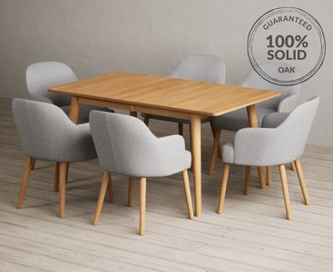 View Extending ruben 150cm retro oak dining table with 6 light grey oliver chairs View Extending ruben 150cm retro oak dining table with 6 light grey oliver chairs