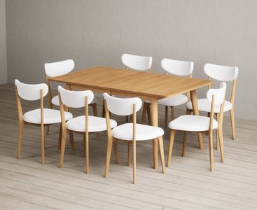 View Extending ruben 150cm retro oak dining table with 8 white nordic chairs View Extending ruben 150cm retro oak dining table with 8 white nordic chairs
