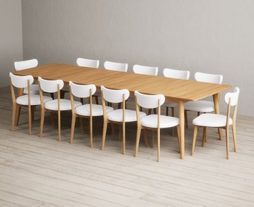 View Extending ruben 200cm retro oak dining table with 12 white nordic chairs View Extending ruben 200cm retro oak dining table with 12 white nordic chairs