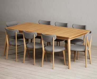 View Extending ruben 200cm retro oak dining table with 8 grey nordic chairs View Extending ruben 200cm retro oak dining table with 8 grey nordic chairs