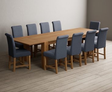 View Extending sheringham 200cm solid oak table with 10 blue braced chairs View Extending sheringham 200cm solid oak table with 10 blue braced chairs