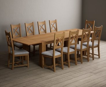 View Extending sheringham 200cm solid oak table with 10 light grey natural solid oak chairs View Extending sheringham 200cm solid oak table with 10 light grey natural solid oak chairs